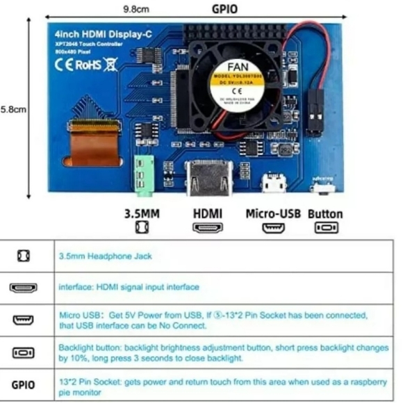 Miuzei Raspberry Pi 4 Touchscreen with Case and Fan. 4" IPS Touchscreen LCD. NIB - Picture 3 of 5